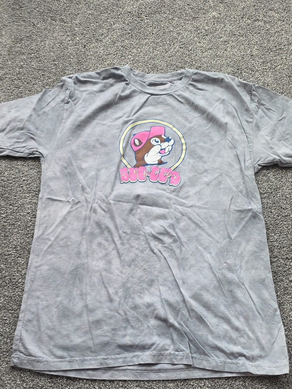 Men's Gray Short Sleeve Tee with Pink Logo Graphic